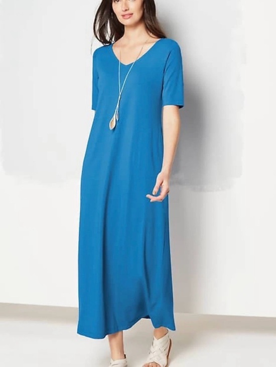 J. Jill Dresses & Skirts - J.Jill Relaxed Blue Elbow-Sleeve Maxi Dress